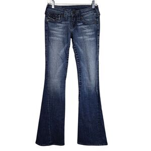 True Religion Joey Jeans 25 Boot Cut Flare Low Rise Blue Flap Pocket Y2K McBling